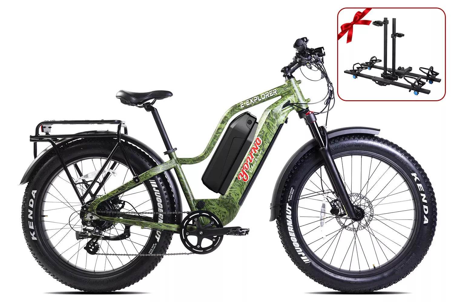 Young Electric E-Explorer 1000W Long Range Electric Hunting Bike | Optional Dual Battery | Up To 28 MPH | 26” Fat Tire